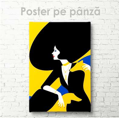 Poster - Fată cu pălărie neagră, 60 x 90 см, Poster inramat pe sticla