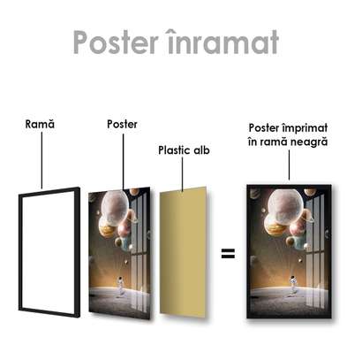 Poster - Astronaut mit Planeten, 30 x 45 см, Canvas on frame