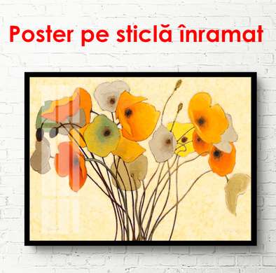 Постер - Желтые маки на светлом фоне, 90 x 60 см, Постер в раме, Прованс