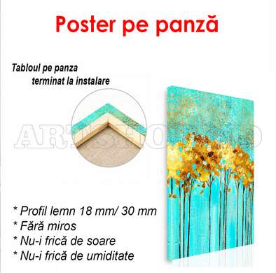 Poster - Golden trees on a blue background, 30 x 45 см, Canvas on frame, Botanical