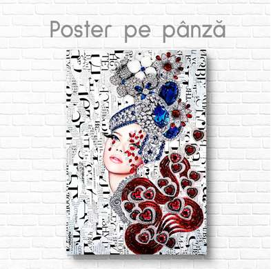 Постер - Гламурная девушка с прической из драгоценных камней, 60 x 90 см, Постер на Стекле в раме