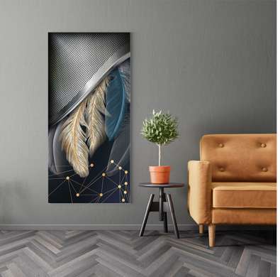 Poster - Glamourous feathers, 45 x 90 см, Framed poster on glass, Glamour