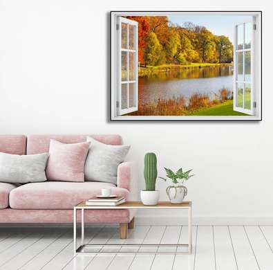 Wall Sticker - Window overlooking the river in the park, Window imitation