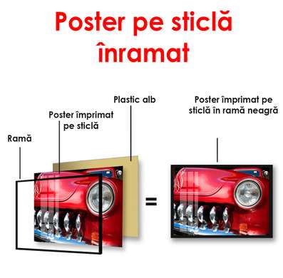 Poster - Mașina retro roșie, 90 x 60 см, Poster înrămat, Transport