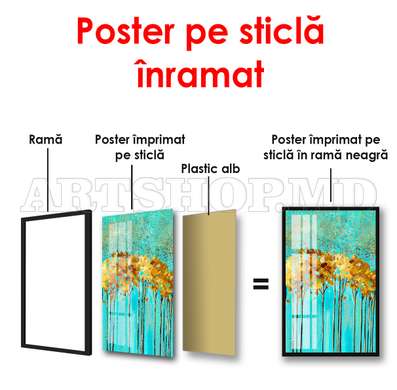 Poster - Golden trees on a blue background, 30 x 45 см, Canvas on frame, Botanical