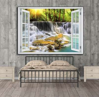 Wall Sticker - Window overlooking the forest cascade, Window imitation