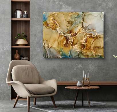Poster - Golden abstract vibe, 90 x 60 см, Framed poster on glass
