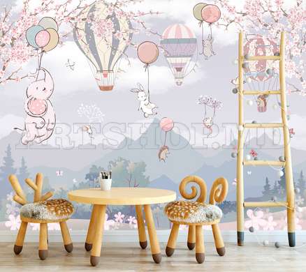 Nursery Wall Mural - Balloons and animals with balloons