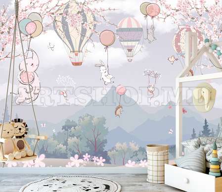 Nursery Wall Mural - Balloons and animals with balloons