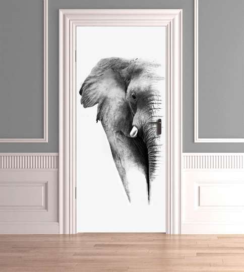 3Д наклейка на дверь, Слон в черно-белом, 60 x 90cm