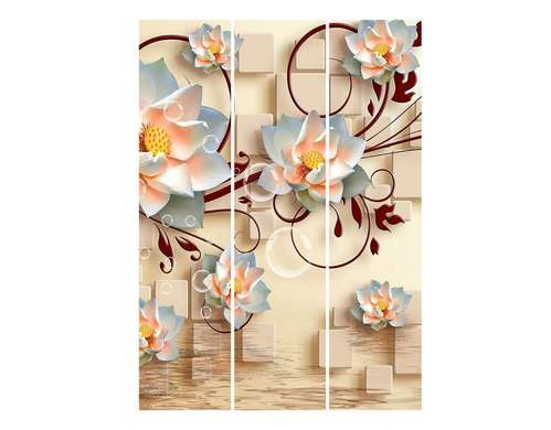 Screen - White lotus flowers with burgundy ornaments on a 3D background, 7