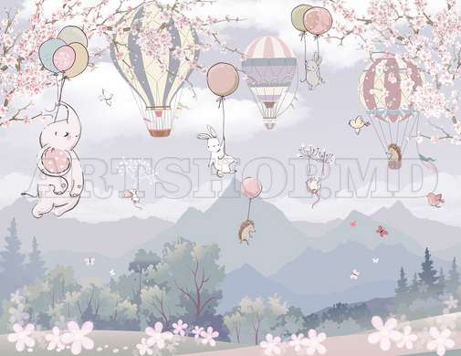 Nursery Wall Mural - Balloons and animals with balloons