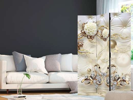 Screen - Golden flowers and swans, 7