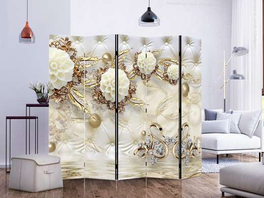 Screen - Golden flowers and swans, 7