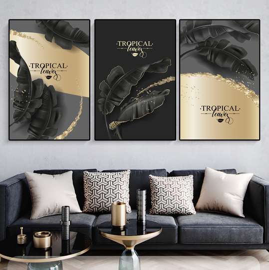 Poster - Tropical leaves, 60 x 90 см, Framed poster on glass, Sets
