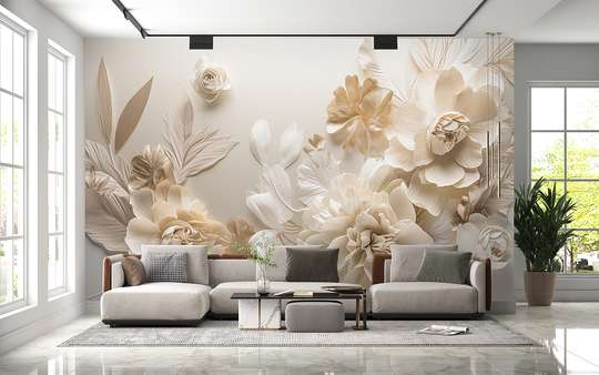 3D Photo Wallpaper- Soft flowers in shades of beige