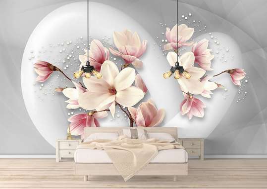 3D Wallpaper, Pink flower on a gray background.