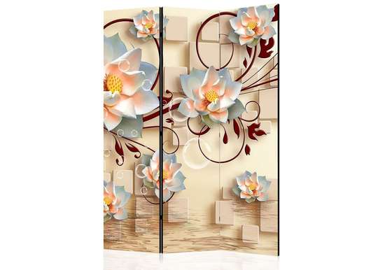 Screen - White lotus flowers with burgundy ornaments on a 3D background, 7