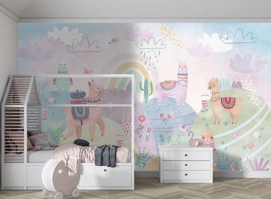 Wall mural for the nursery - Llamas in a fairy tale world