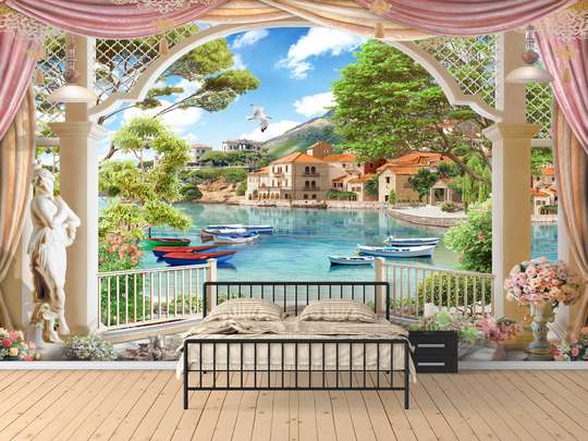 Wall Mural - Arched window overlooking the lake.