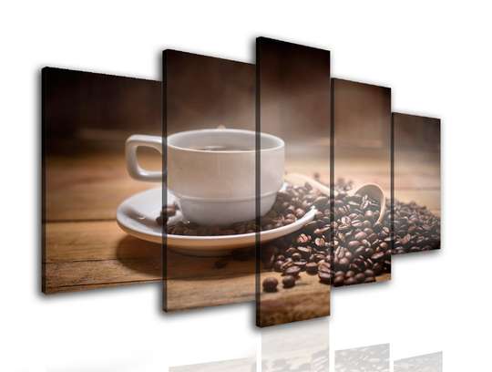 Modular picture, Coffee beans on a brown background., 108 х 60