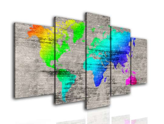 Tablou Multicanvas, Harta colorată a lumii pe fundal gri, 108 х 60