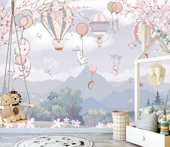 Nursery Wall Mural - Balloons and animals with balloons
