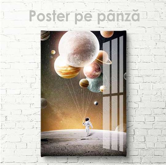 Poster, Astronaut mit Planeten, 30 x 45 см, Canvas on frame