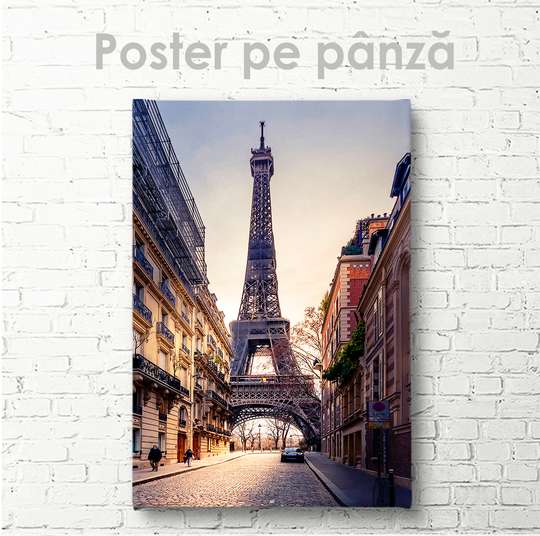 Poster, Turnul Eiffel - vedere laterală, 30 x 45 см, Panza pe cadru
