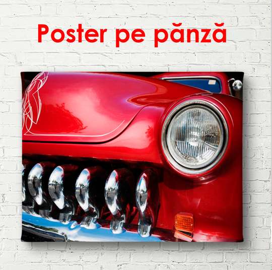 Постер - Красный ретро автомобиль, 90 x 60 см, Постер в раме