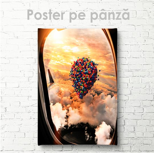 Poster, Balon cu aer cald pe cer, 30 x 45 см, Panza pe cadru