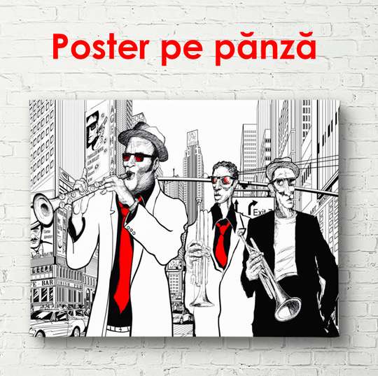 Poster, Saxofoniștii într-un oraș, 90 x 60 см, Poster înrămat