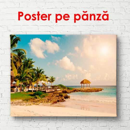 Poster - Dimineața frumoasă la plajă, 90 x 60 см, Poster înrămat