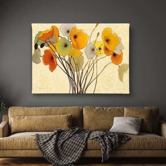 Poster - Yellow poppies on a light background, 90 x 60 см, Framed poster, Provence