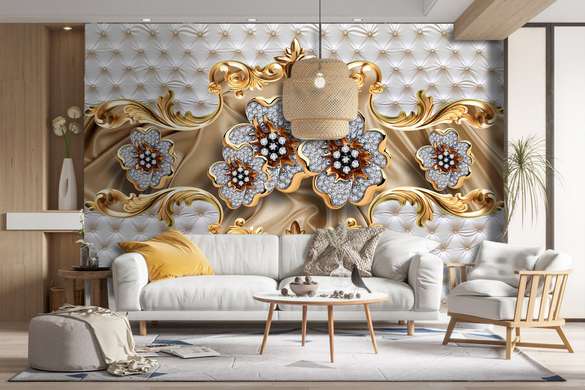 Wall Mural - Flowers from precious stones on a leather background