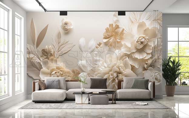 3D Photo Wallpaper- Soft flowers in shades of beige