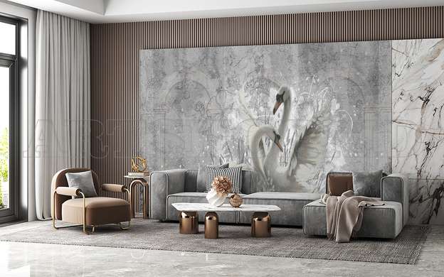 Wall mural - Swans on gray background