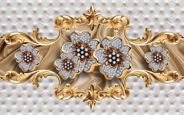Wall Mural - Flowers from precious stones on a leather background