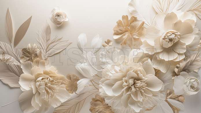 3D Photo Wallpaper- Soft flowers in shades of beige