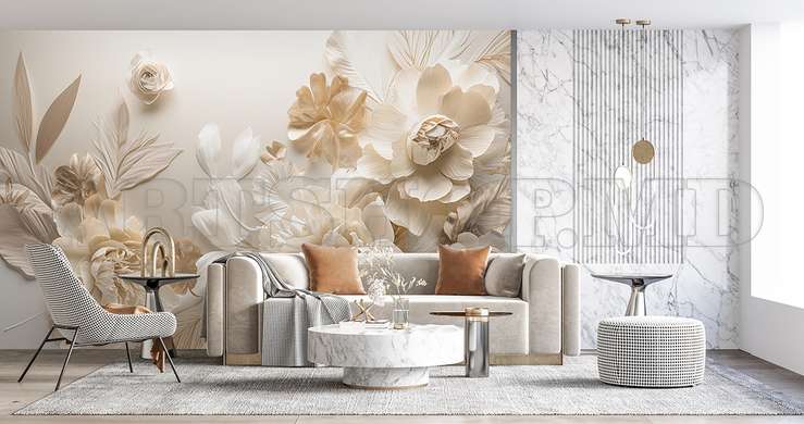 3D Photo Wallpaper- Soft flowers in shades of beige