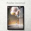 Poster - Astronaut mit Planeten, 60 x 90 см, Framed poster on glass, Cosmic Space
