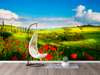 Wall Mural - Poppies in a green background