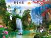 Wall Mural - Chinese mountain landscape with a lake and a boat