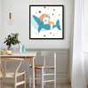 Poster - Cute bear cub on a whale, 40 x 40 см, Canvas on frame, For Kids