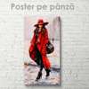 Постер - Девушка в красном пальто, 45 x 90 см, Постер на Стекле в раме, Гламур