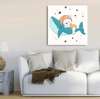 Poster - Ursuleț drăguț de pluș pe balenă, 40 x 40 см, Panza pe cadru, Pentru Copii