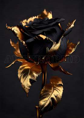 Poster - Black rose with gold, 30 x 45 см, Canvas on frame, Flowers