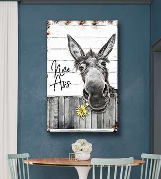 Poster - The donkey with a yellow flower, 30 x 45 см, Canvas on frame, Animals