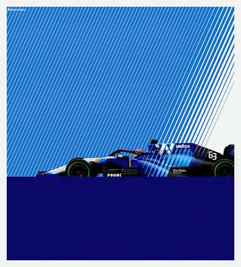 Poster - Formula 1 pe fond albastru, 100 x 100 см, Poster inramat pe sticla