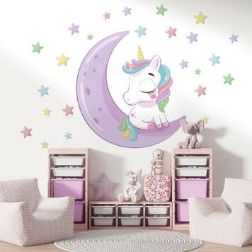 Autocolante de perete, Unicorn si Luna mov, SET-S